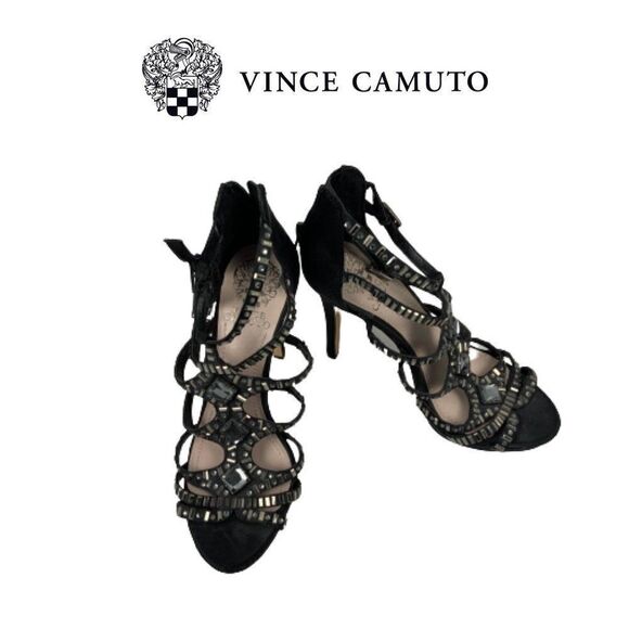 53. NWOT Vince Camuto Black W/Rhinestones Sandals. Sz - Picture 1 of 6